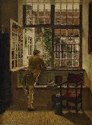 Henrik Nordenberg Interior with a boy at a window painting